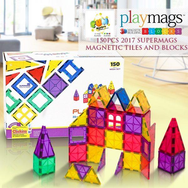 150PCS Supermags Genuine Magnetic Tiles + 13 ABC Clickins (2019-'20 version)