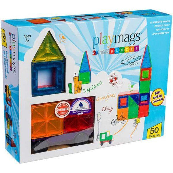 50PCS Playmags 3D Clear Colour Genuine Magnetic Tiles supermags (2019-'20 new version)