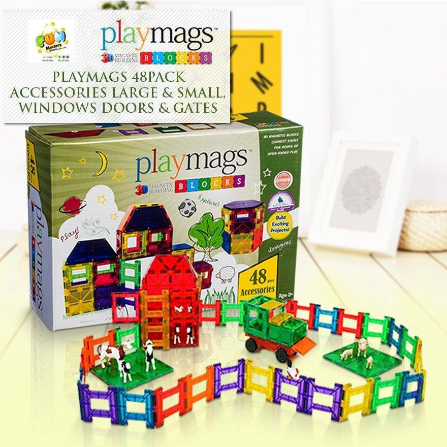 48PCS Playmags Accessories 3D Clear Colour Genuine Magnetic tiles supermags Windows/Doors/Gates (2019-'20 new version)