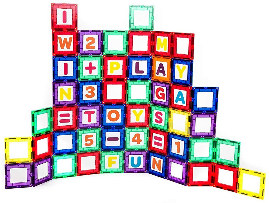 80PCS Playmags Magnetic Tile Building Set: Exclusive Educational Clickins Kit: 40 Super Strong Clear Color Magnet Tiles Windows & 40 Letters & Numbers – Stimulate Creativity & Brain Development