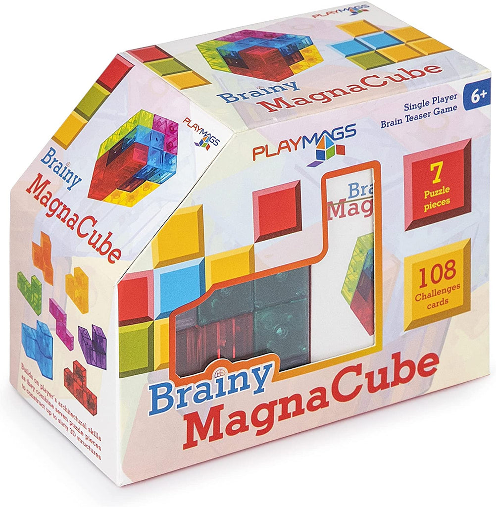 Playmags Brainy Cube with Brainy Cube Challenge Cards, Building Blocks for Creative Open-Ended Play, Educational Toys for Children Ages 8 Years +.