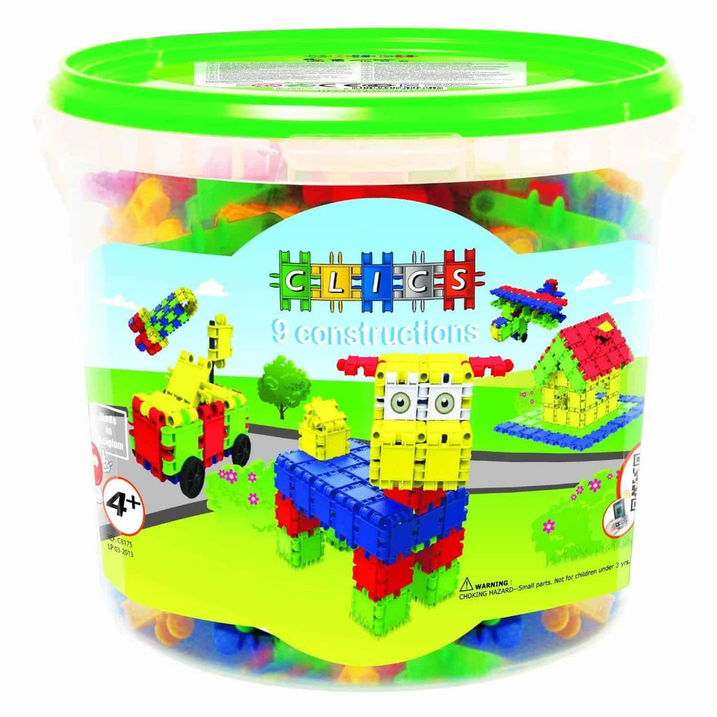 Build & Play Bucket Of 175 Colourful Pieces & 20 Building Ideas Booklet