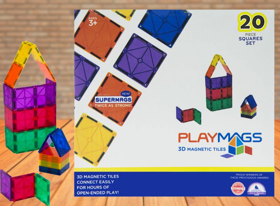 20PCS Playmags Squares Pack - 3D Clear Colour Genuine Magnetic Tiles Supermags (Newest Version 2019-’20)
