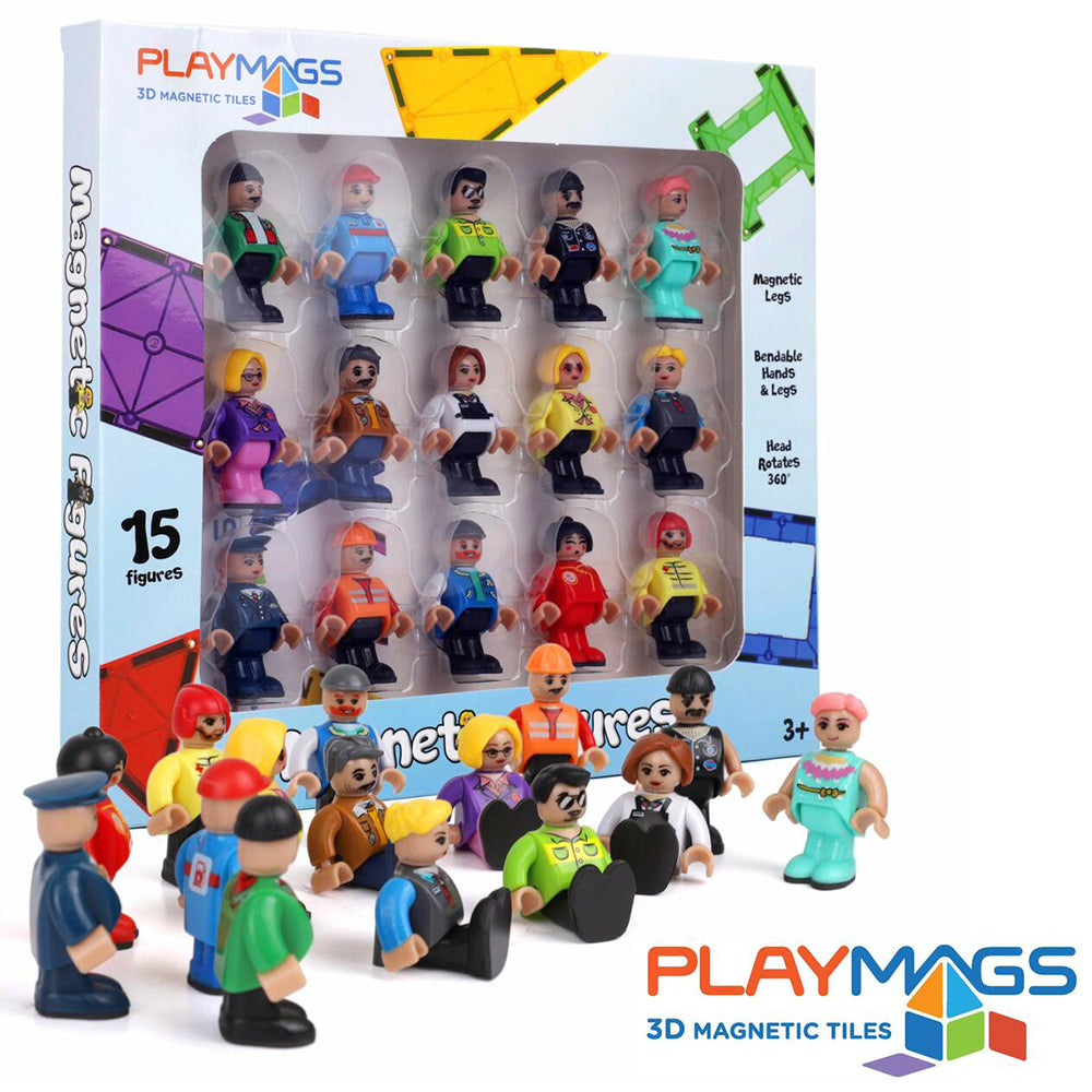 Playmags Magnetic Figures Community Figures Set of 15 Pieces - Play People Perfect For Magnetic Tiles